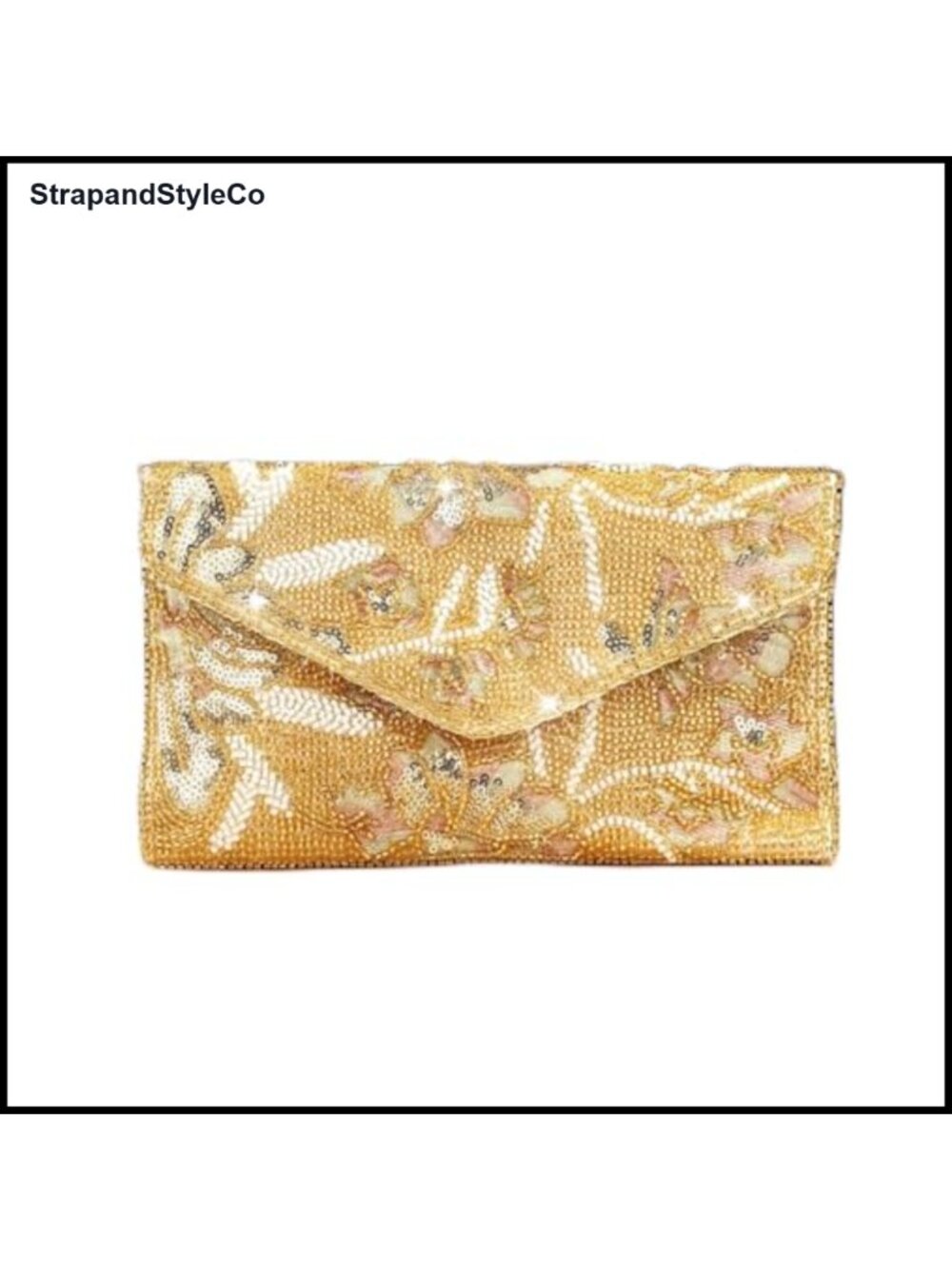 Beaded Sequin Embroidered Clutch Evening Bag with Detachable Chain